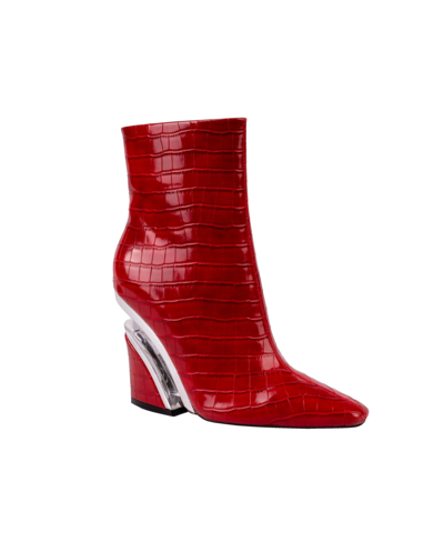 Ninety Union Women's Via Short Pointed Toe Croco Booties In Red