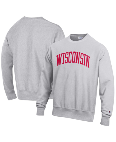 Champion Men's  Ash Wisconsin Badgers Big And Tall Reverse Weave Fleece Crewneck Pullover Sweatshirt