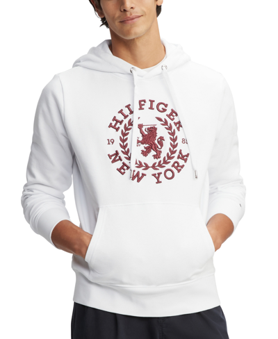Tommy Hilfiger Men s Regular fit Heritage Logo Embroidered French Terry Hoodie In White ModeSens