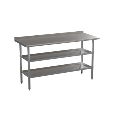 Emma+oliver Nsf Certified Stainless Steel 18 Gauge Work Table With 1.5" Backsplash And 2 Undershelves