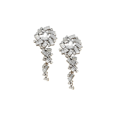 Sohi Women's Silver Embellished Drop Earrings