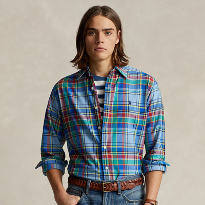 Ralph Lauren Classic Fit Plaid Oxford Shirt In Blue/red Multi