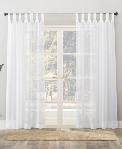 No. 918 Amina Open Weave Indoor Or Outdoor Sheer Tab Top Curtain Panel, 50" X 84" In White