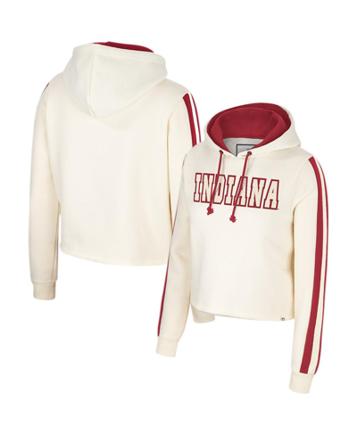 COLOSSEUM WOMEN'S COLOSSEUM CREAM INDIANA HOOSIERS PERFECT DATE CROPPED PULLOVER HOODIE