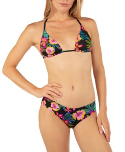 Hurley Juniors Fiji Fantasy Reversible Triangle Bikini Top Bottoms In Black Floral