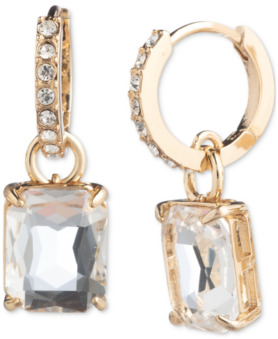 Lauren Ralph Lauren Gold-tone Color Stone Charm Pave Huggie Hoop Earrings In Clear