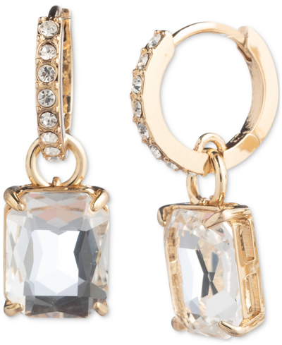 Ralph Lauren Gold-tone Color Stone Charm Pave Huggie Hoop Earrings In Clear