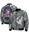 THE WILD COLLECTIVE MEN'S AND WOMEN'S THE WILD COLLECTIVE GRAY DISTRESSED MINNESOTA VIKINGS CAMO BOMBER JACKET