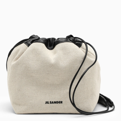 Jil Sander Natural Canvas And Leather Bucket Bag In Cream