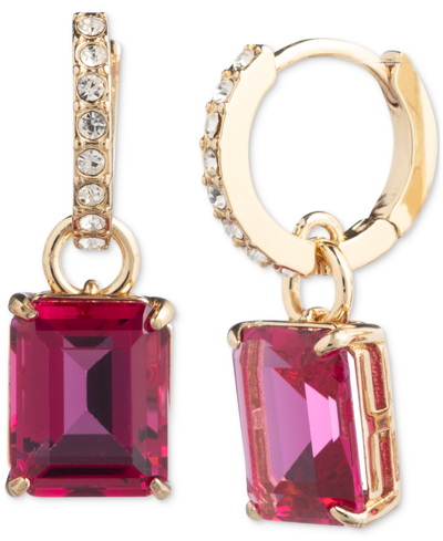 Lauren Ralph Lauren Gold-tone Color Stone Charm Pave Huggie Hoop Earrings In Pink