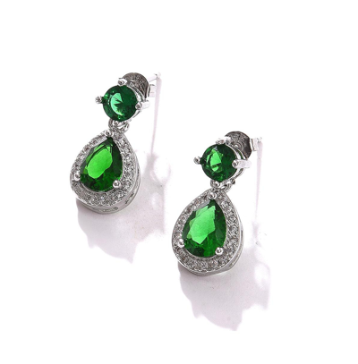 Sohi Women's Green Teardrop Stone Drop Earrings
