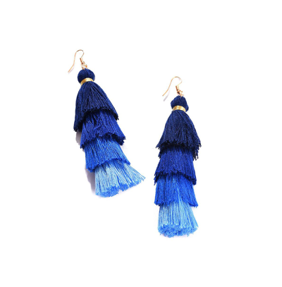 Sohi Women's Blue Tassel Drop Earrings