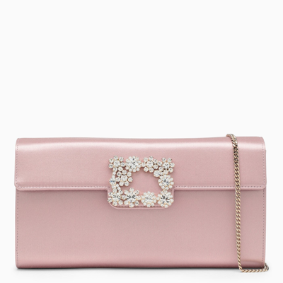 Roger Vivier Pink Satin Clutch Bag Buckle Flower Strass