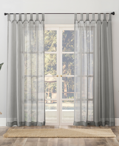 No. 918 Amina Open Weave Indoor Or Outdoor Sheer Tab Top Curtain Panel, 50" X 84" In Gray