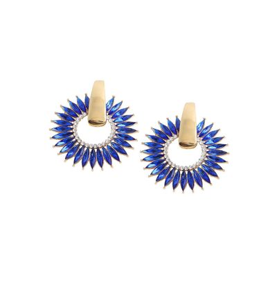 Sohi Women's Blue Embellished Circular Drop Earrings