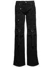 BLUMARINE BLACK CARGO JEANS WITH BUCKLES AND BRANDED BUTTON IN STRETCH COTTON DENIM