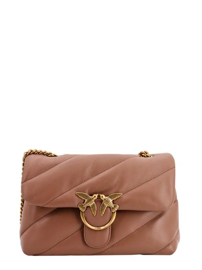 Pinko Iconic Love Birds Buckle Quilted Leather Shoulder Bag In Brown