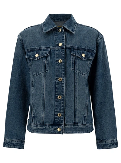 MICHAEL MICHAEL KORS BLUE JACKET WITH CLASSIC COLLAR AND BUTTONS IN COTTON DENIM WOMAN