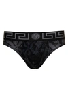 VERSACE BLACK BRIEFS WITH MONOCROME BAROQUE PRINT IN STRETCH COTTON MAN