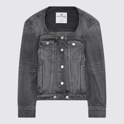 Courrèges Cocoon Panelled Denim Jacket In Stone Washed Grey