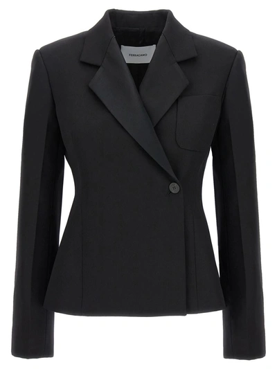 Ferragamo Woman Pure Virgin Wool Tuxedo Jacket In Black