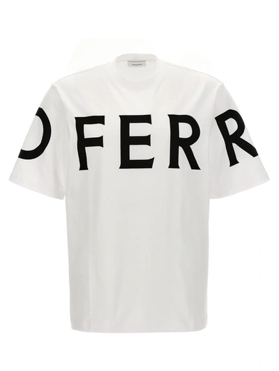 Ferragamo Man Long Sleeved T-shirt With Graphic Logo In White/black