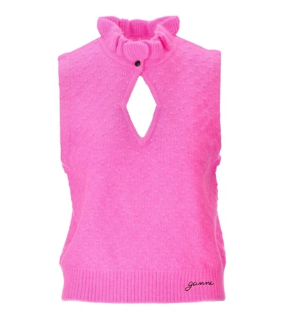 Ganni Wool T-shirt In Pink
