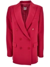 PLAIN FUCHSIA DOUBLE-BREASTED JACKET WITH PEAKED REVERS AND TONAL BUTTONS IN STRETCH FABRIC WOMAN