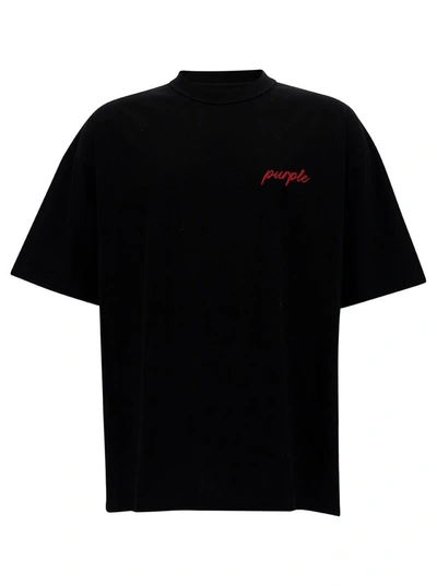 Purple Brand Black Oversized T-shirt With Logo Lettering Print In Cotton Man