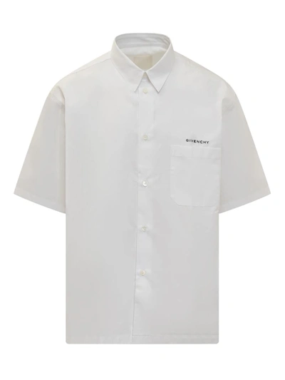 Givenchy Logo Printed Collared Short-sleeve Shirt In White