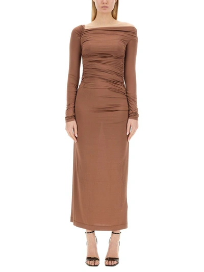 Helmut Lang Luster Midi Dress In Brown