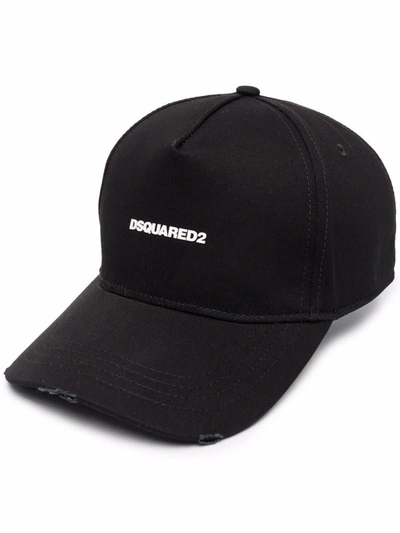 Dsquared2 Logo Embroidered Distressed Baseball Cap In Black/white