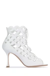 Manolo Blahnik Taralo Pointed Toe Cut-out Leather Pumps In Whit
