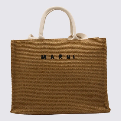 Marni Brown East-west Tote Bag In Neutrals