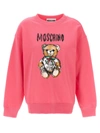 Moschino Crew Neck Teddy Bear Sweater With Graphic Print In Fuchsia