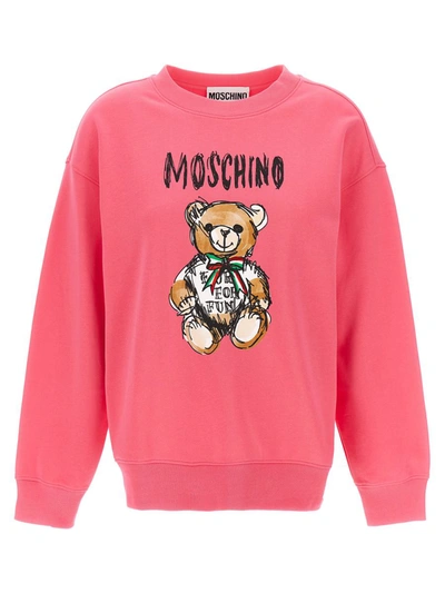 Moschino Cotton Sweatshirt Teddy Bear Print In Pink