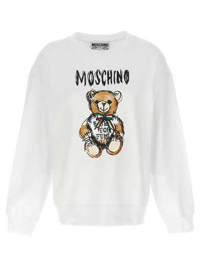 Moschino Teddy Bear Cotton Sweatshirt In White