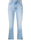 Mother The Insider High Rise Crop Step Fray Bootcut Jeans In Blue