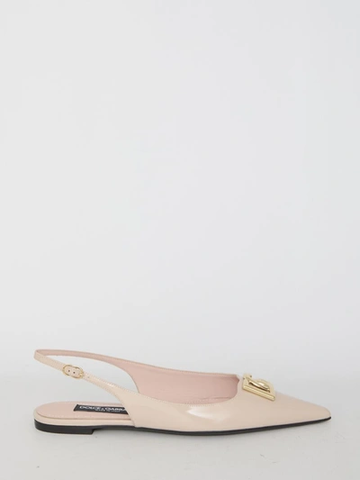 Dolce & Gabbana Shiny Leather Ballerinas In Neutrals