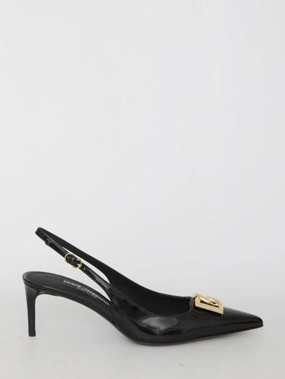 Dolce & Gabbana Slingback In Shiny Leather In Black
