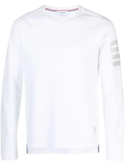Thom Browne Long Sleeve Tee With 4 Bar Stripe In Milano Cotton Clothing In White