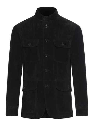 Tom Ford Lthr Wear Military Jkt Woven In Black