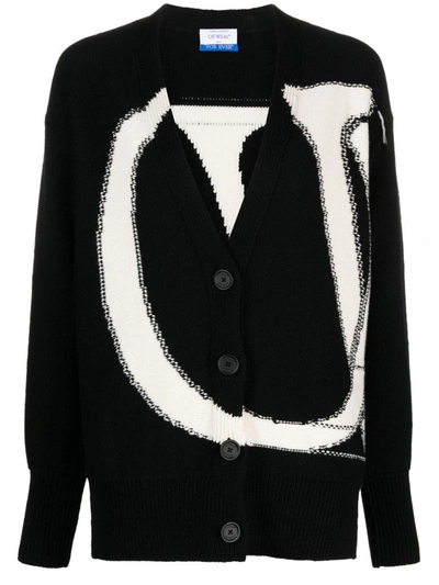 OFF-WHITE OFF-WHITE MAXI LOGO-INTARSIA WOOL CARDIGAN