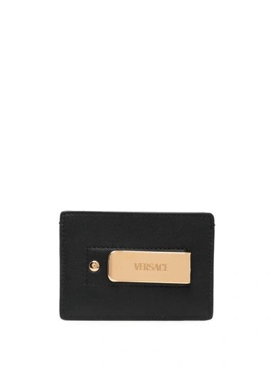 Versace Card Holder With Engraved Logo In Black