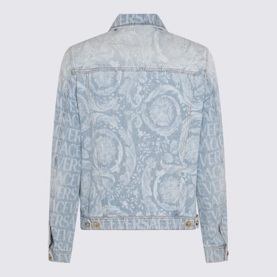 Versace Monogram Cotton Denim Jacket In Blue