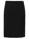 Versace Black Midi Skirt With Side Slit In Stretch Wool Woman In Black