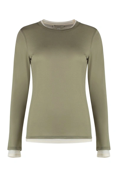 Vince Double-layer Long-sleeve Cotton T-shirt In Green
