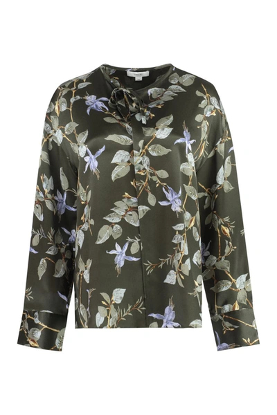 Vince Printed Silk Blouse In Green