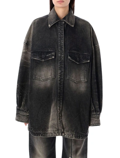 Attico Black Tie-dye Denim Jacket In Grey