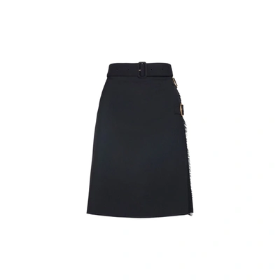 Burberry Pleated Panel Wool Blend Belted Kilt Skirt In Black